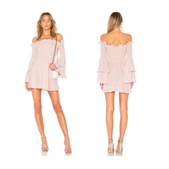 LPA Smocked Mini Dress Ruffle Sleeves in Blush XS - Picture 1 of 5
